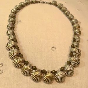 Unique ANTIQUE shell necklace enhanced with gold and white on the shells beads